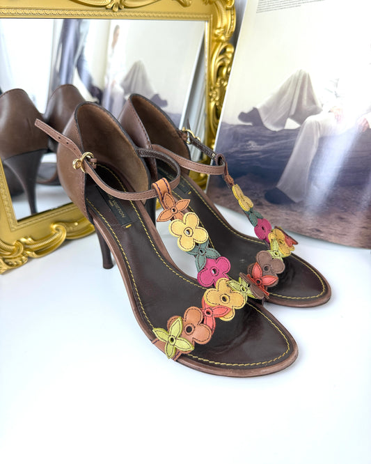 Aubepine Floral T-Strap Sandals