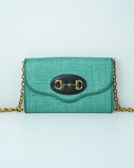 Horsebit 1955 Raffia Chain Bag