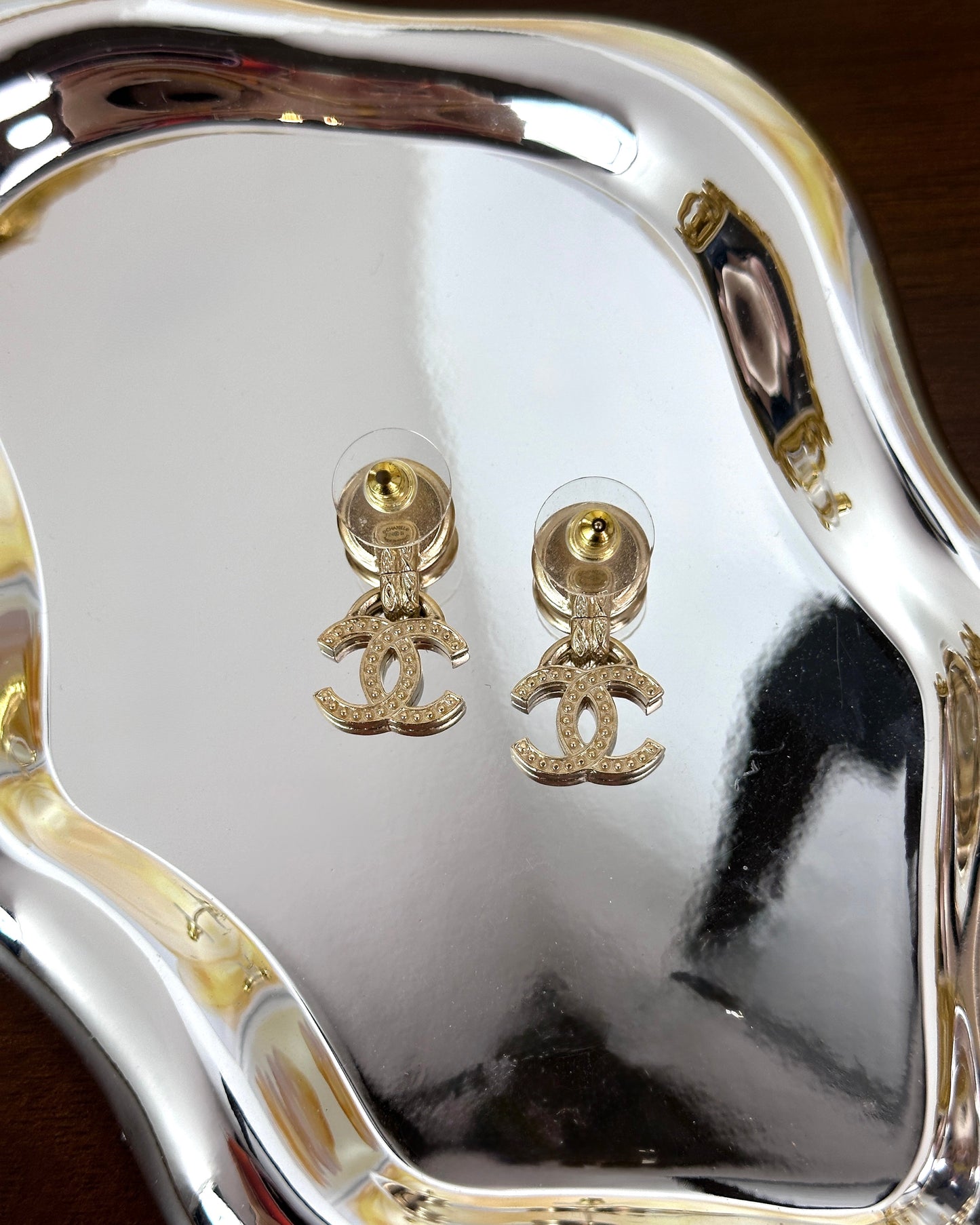 Pink Round Crystal CC Drop Earrings