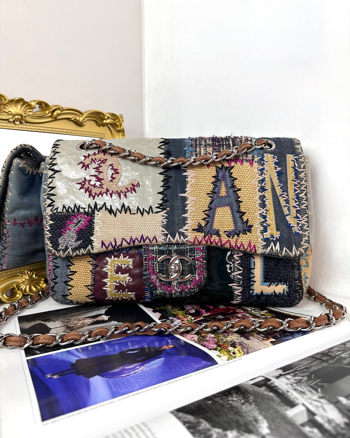 Denim Tweed Patchwork Classic Flap Bag