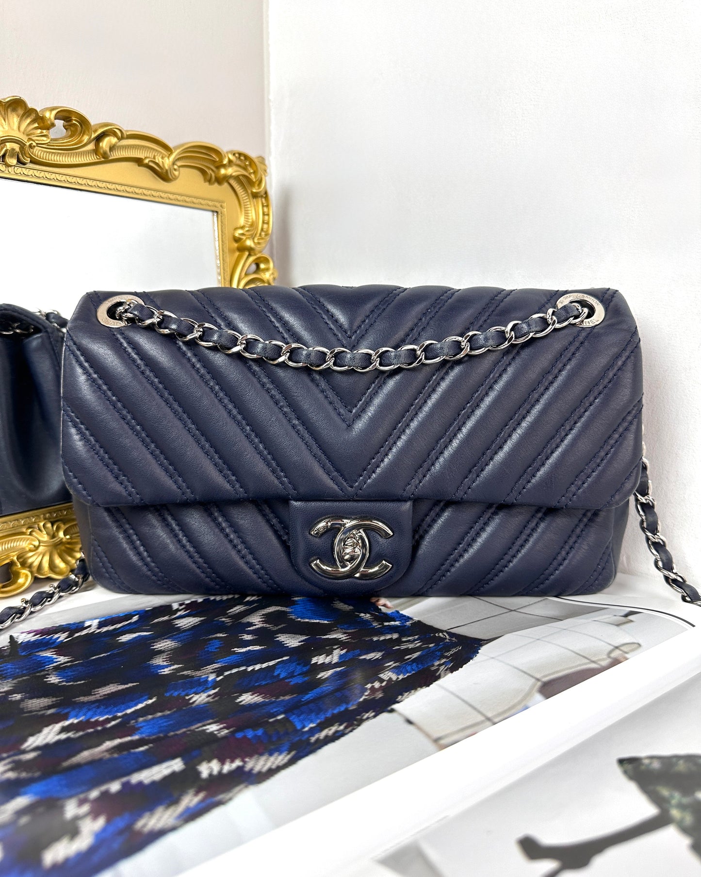 Chevron Quilted Double Stitch Flap Bag