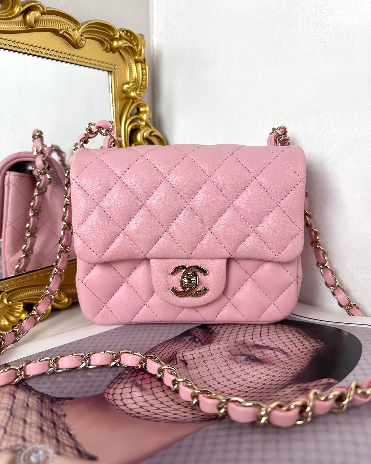 Mini Square Pearl Crush Flap Bag