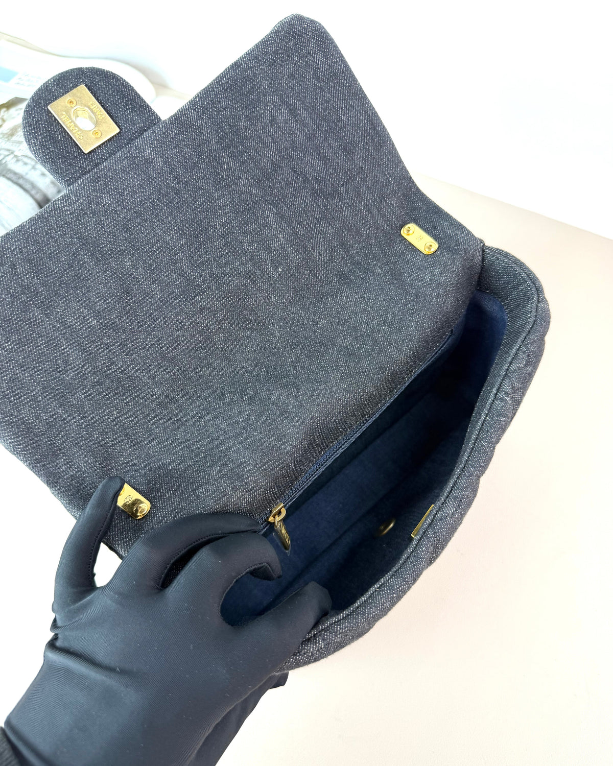 CC Quilted Denim Funky Twon Flap Bag