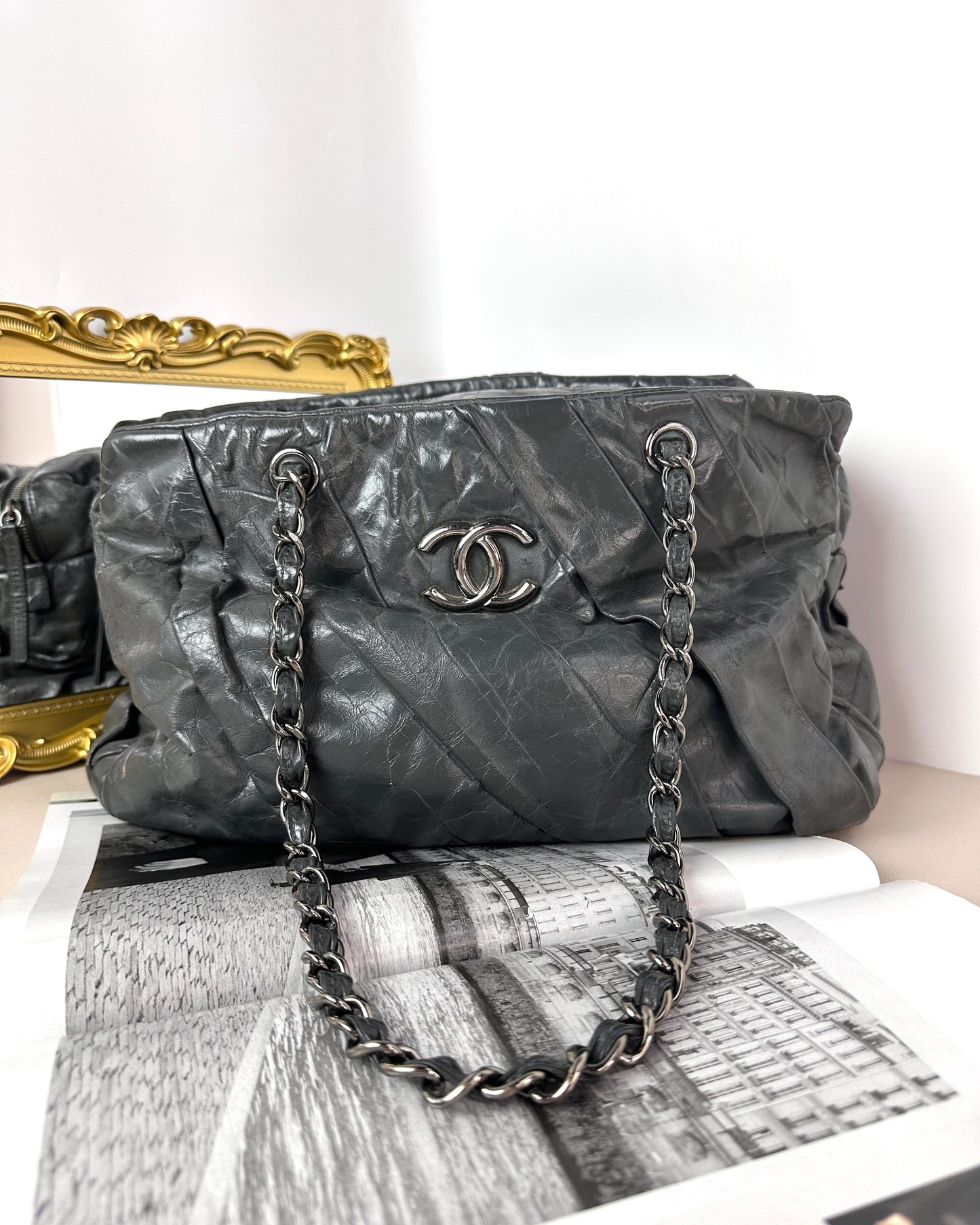 Glazed Calfskin Twisted Tote Bag