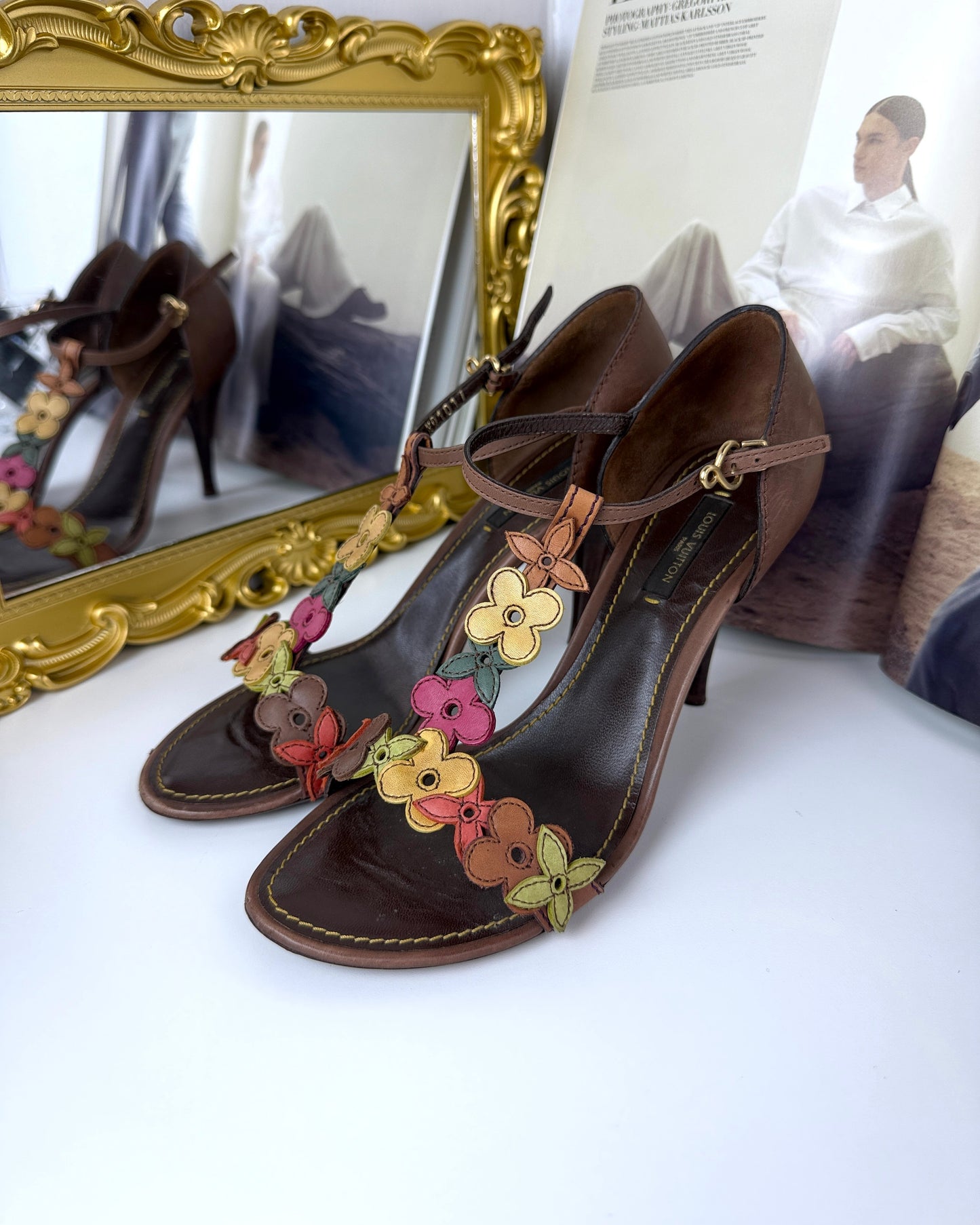 Aubepine Floral T-Strap Sandals