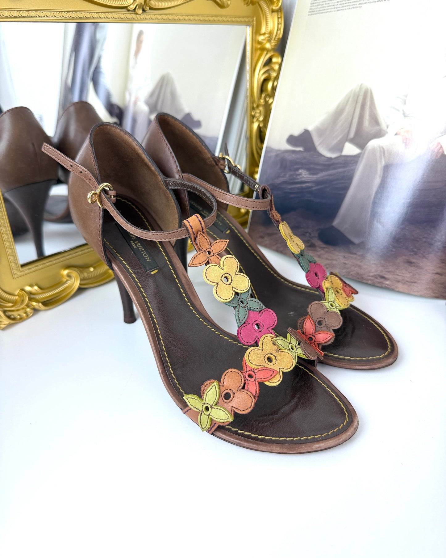 Aubepine Floral T-Strap Sandals