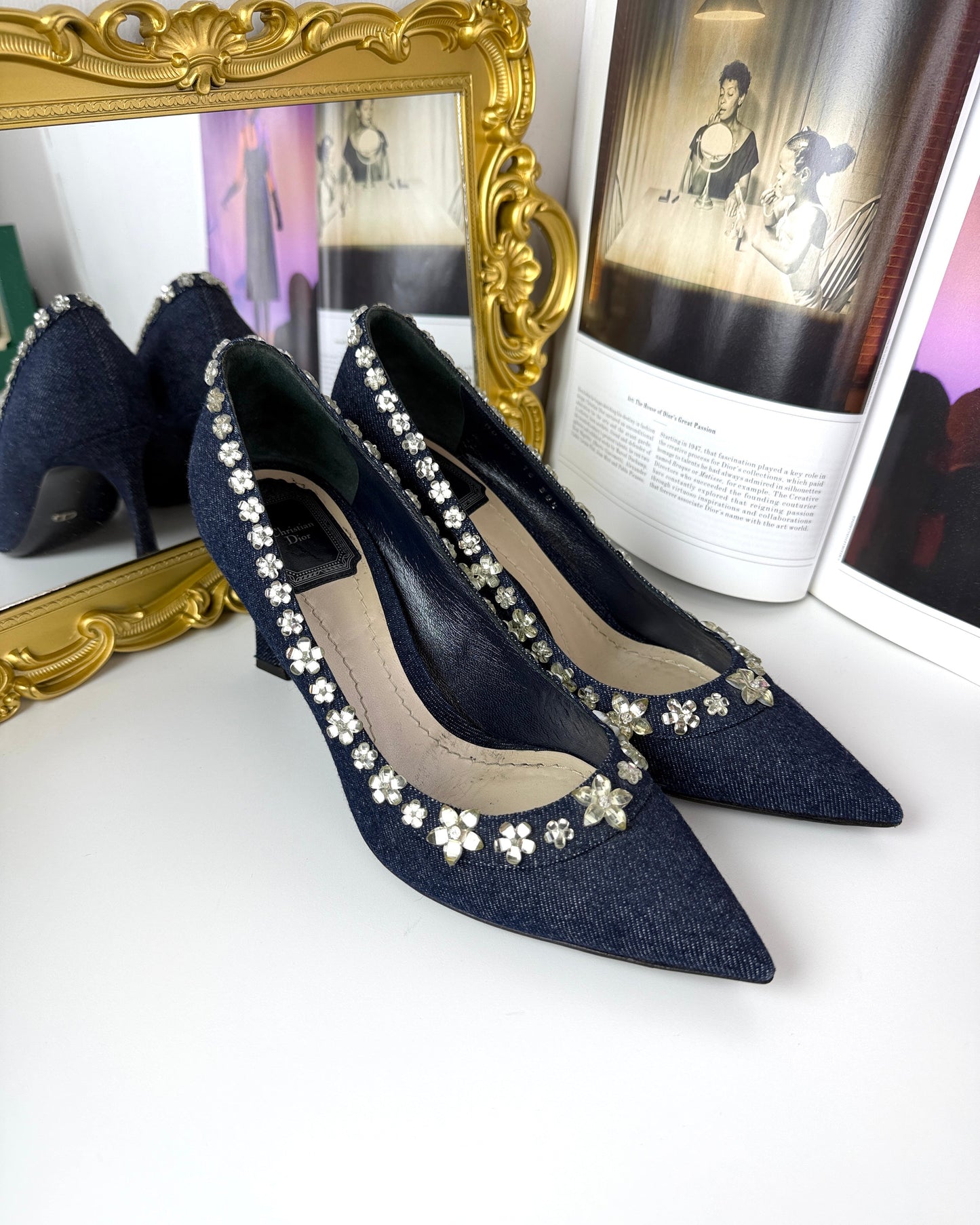 Denim Crystal Garland Pumps