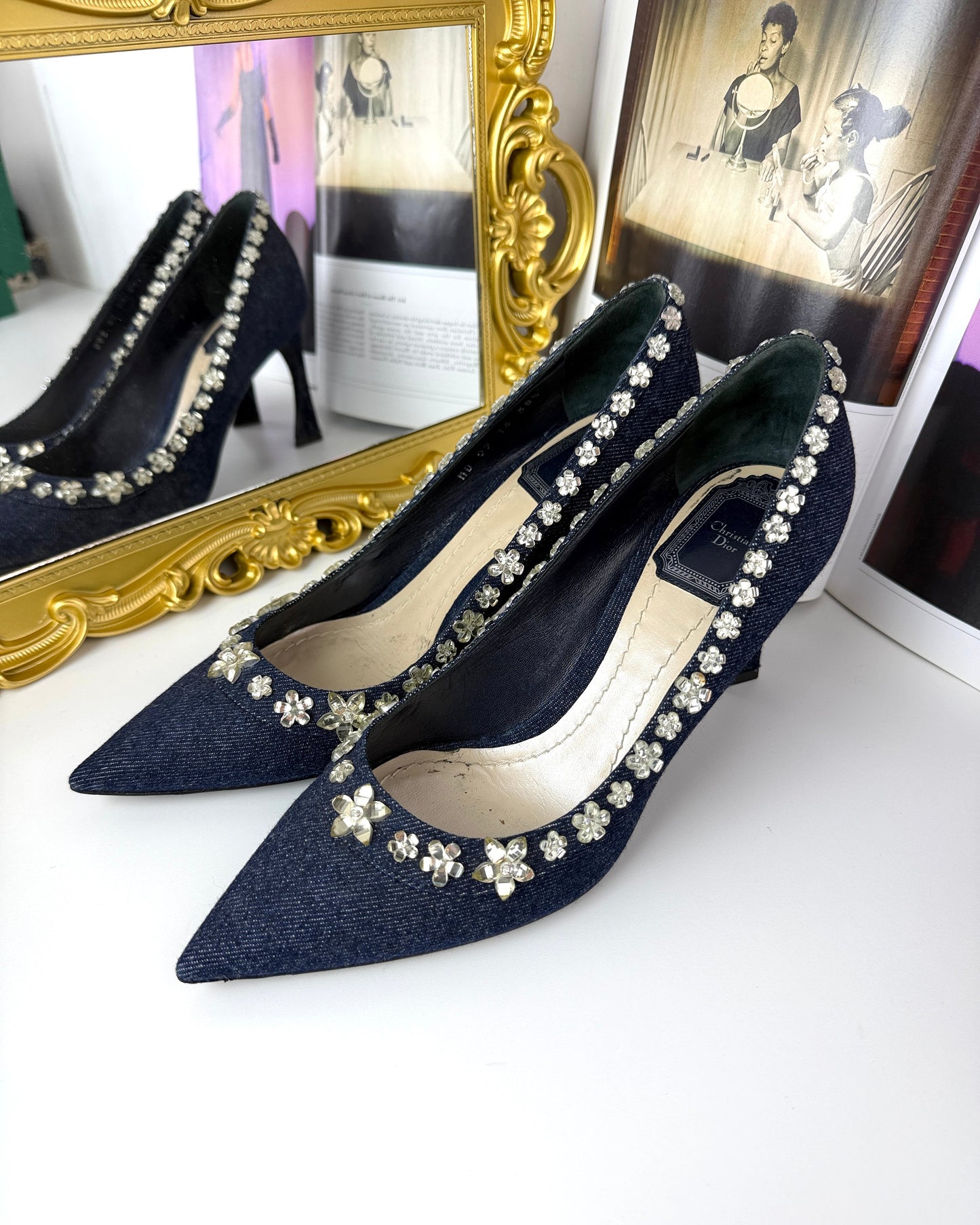 Denim Crystal Garland Pumps