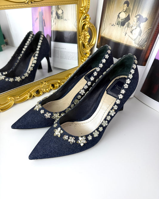 Denim Crystal Garland Pumps