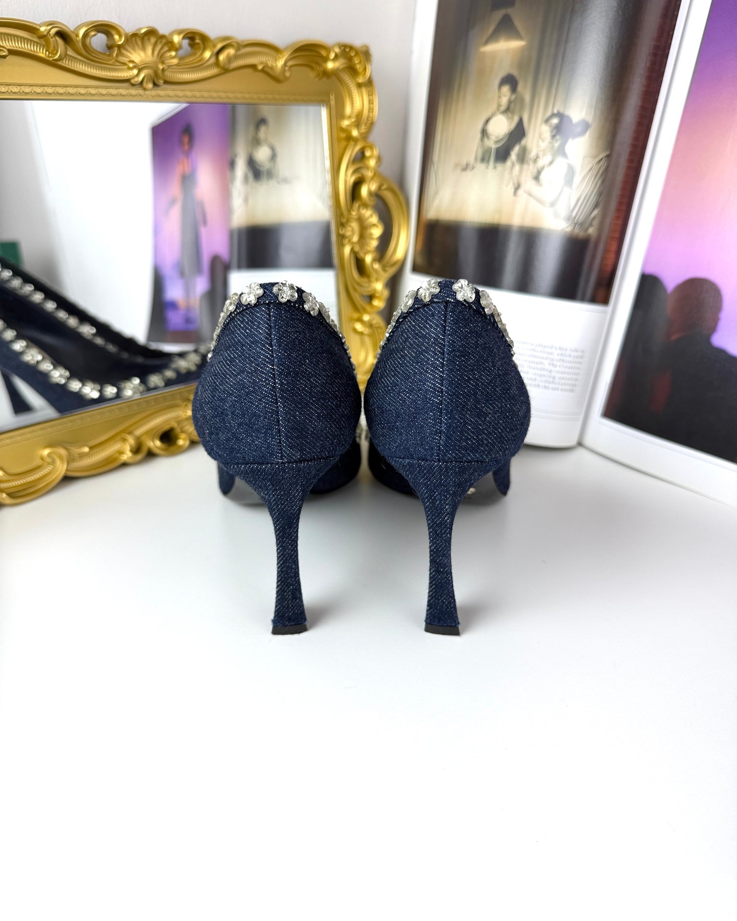 Denim Crystal Garland Pumps