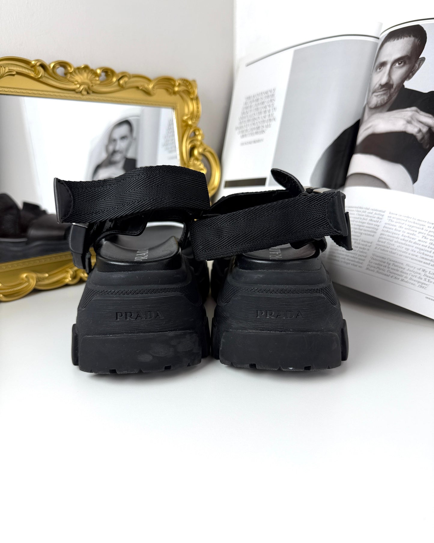 Sporty Leather Nylon Tape Sandals