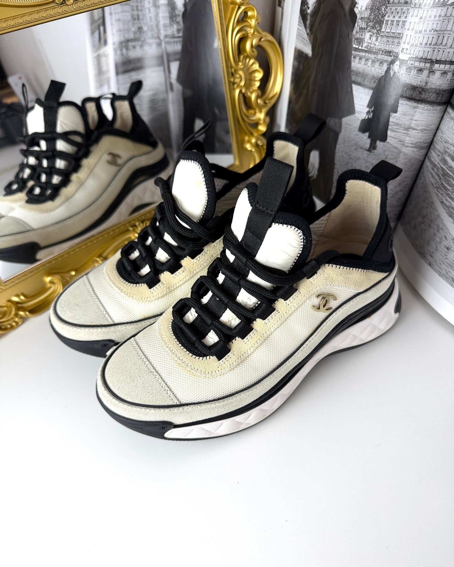Velvet Calfskin & Mixed Fibers Sneakers