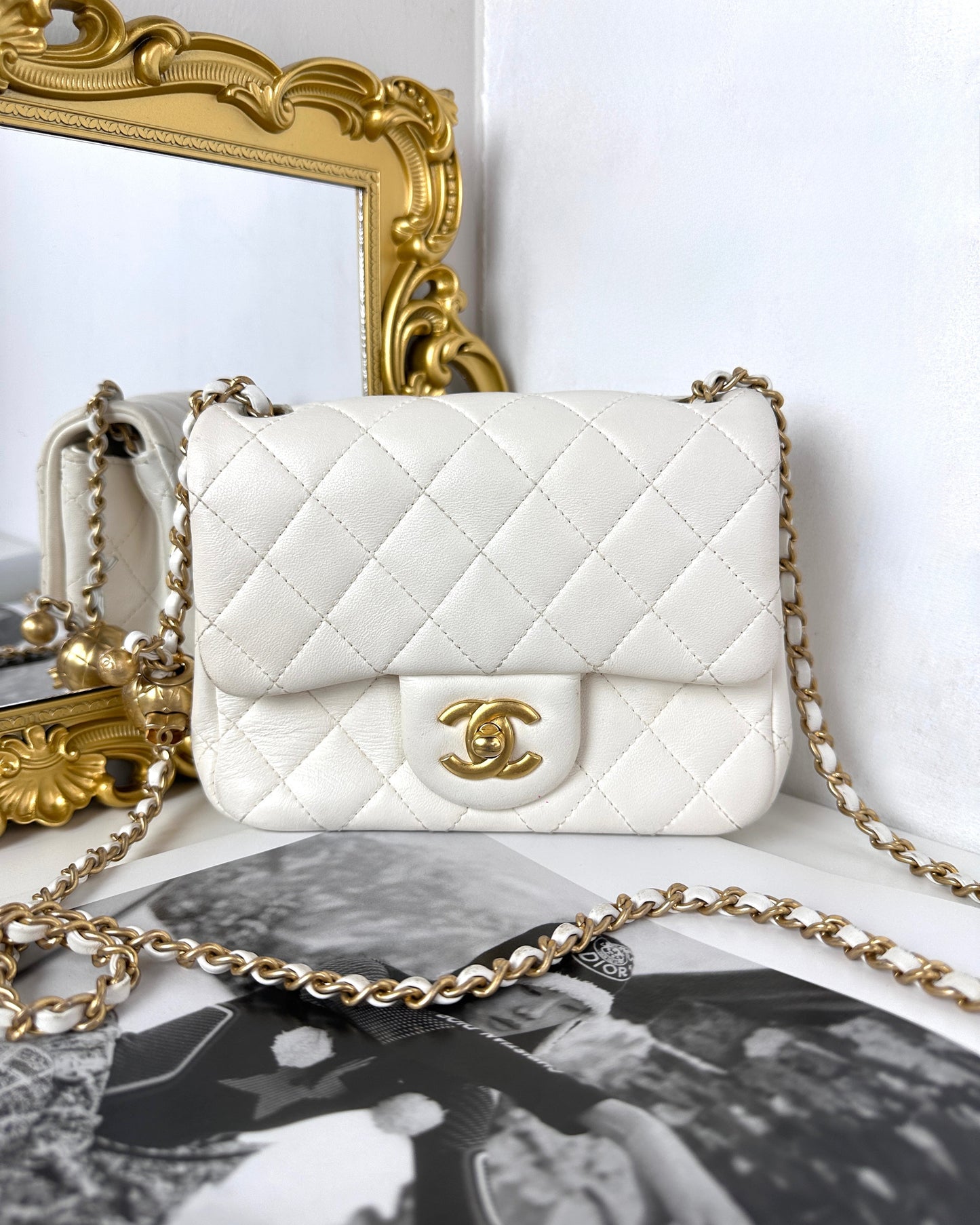 Mini Square Pearl Crush Flap Bag