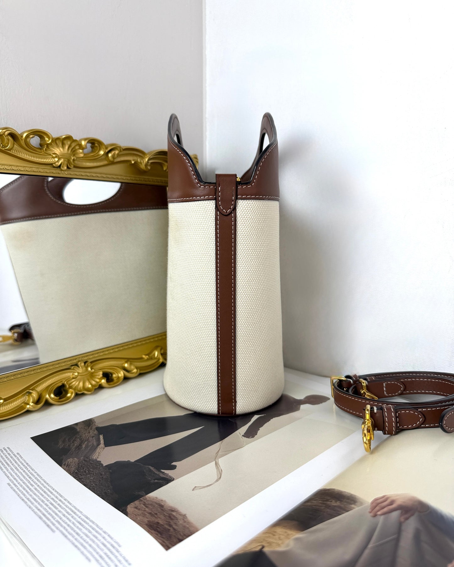 Leather Pocket Bucket Bag