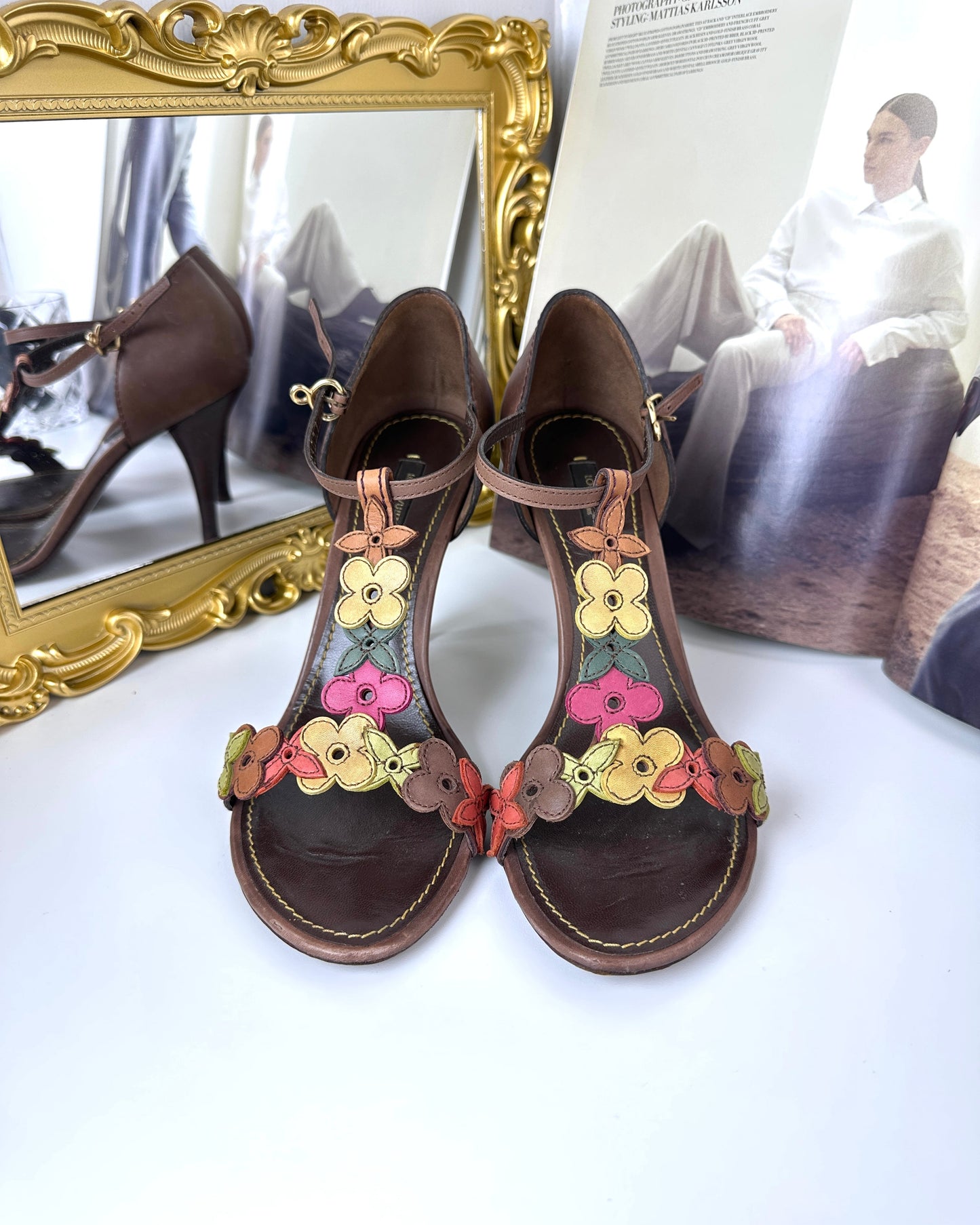 Aubepine Floral T-Strap Sandals