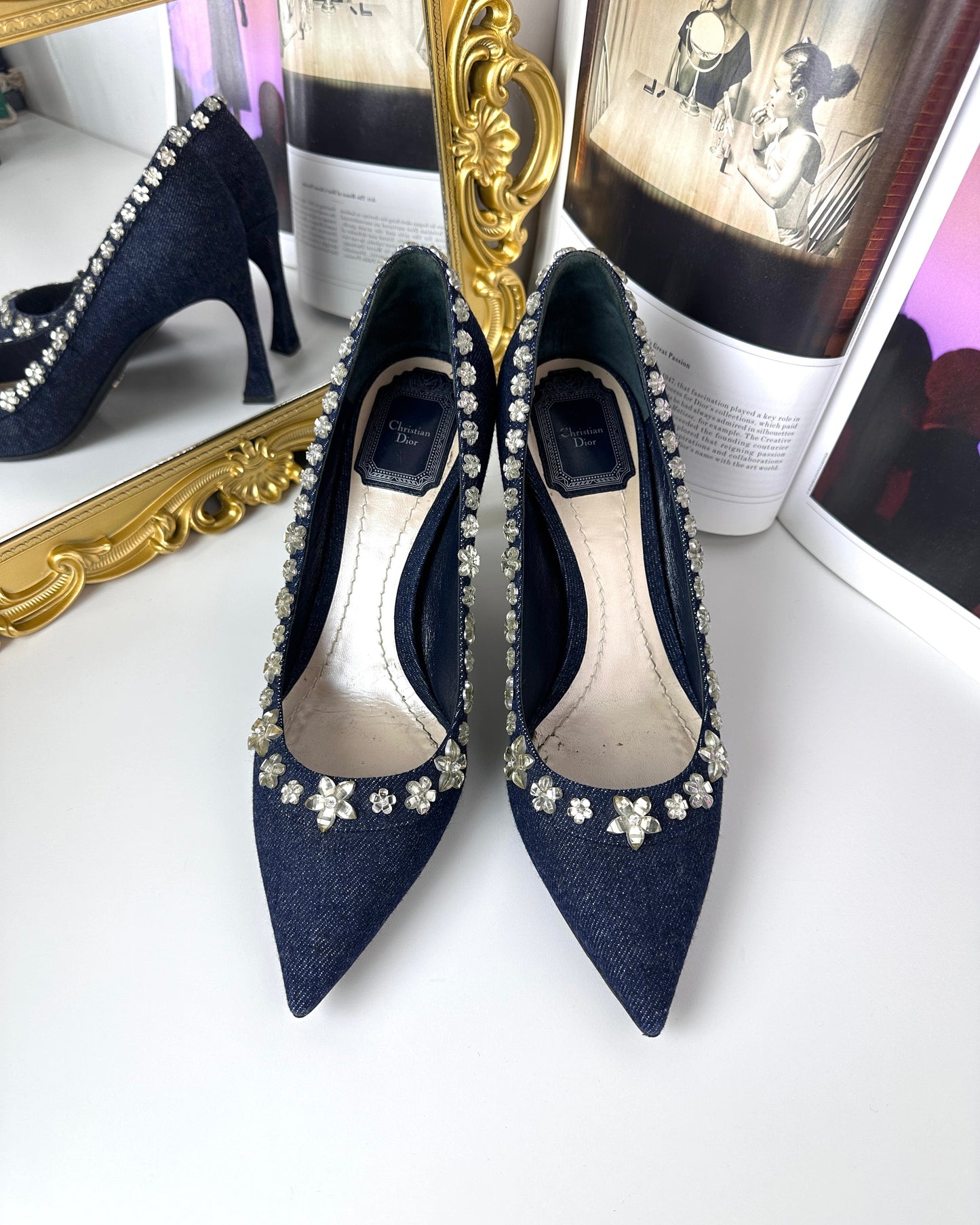 Denim Crystal Garland Pumps