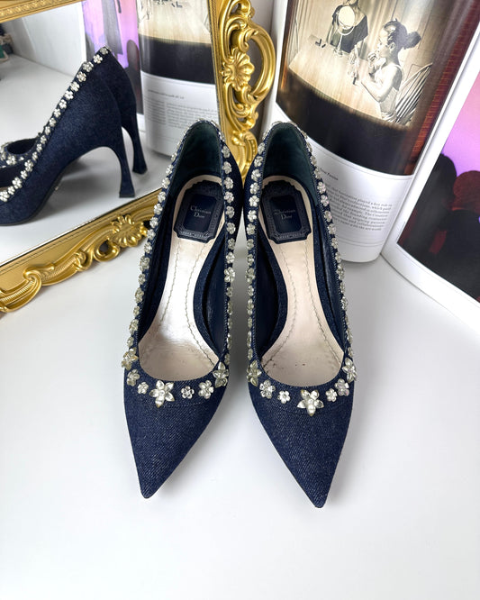 Denim Crystal Garland Pumps