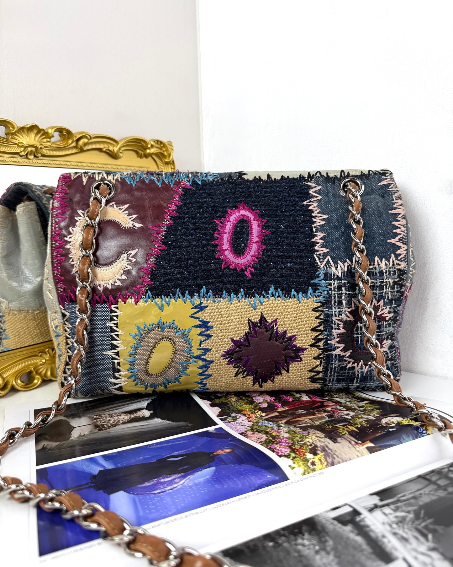 Denim Tweed Patchwork Classic Flap Bag