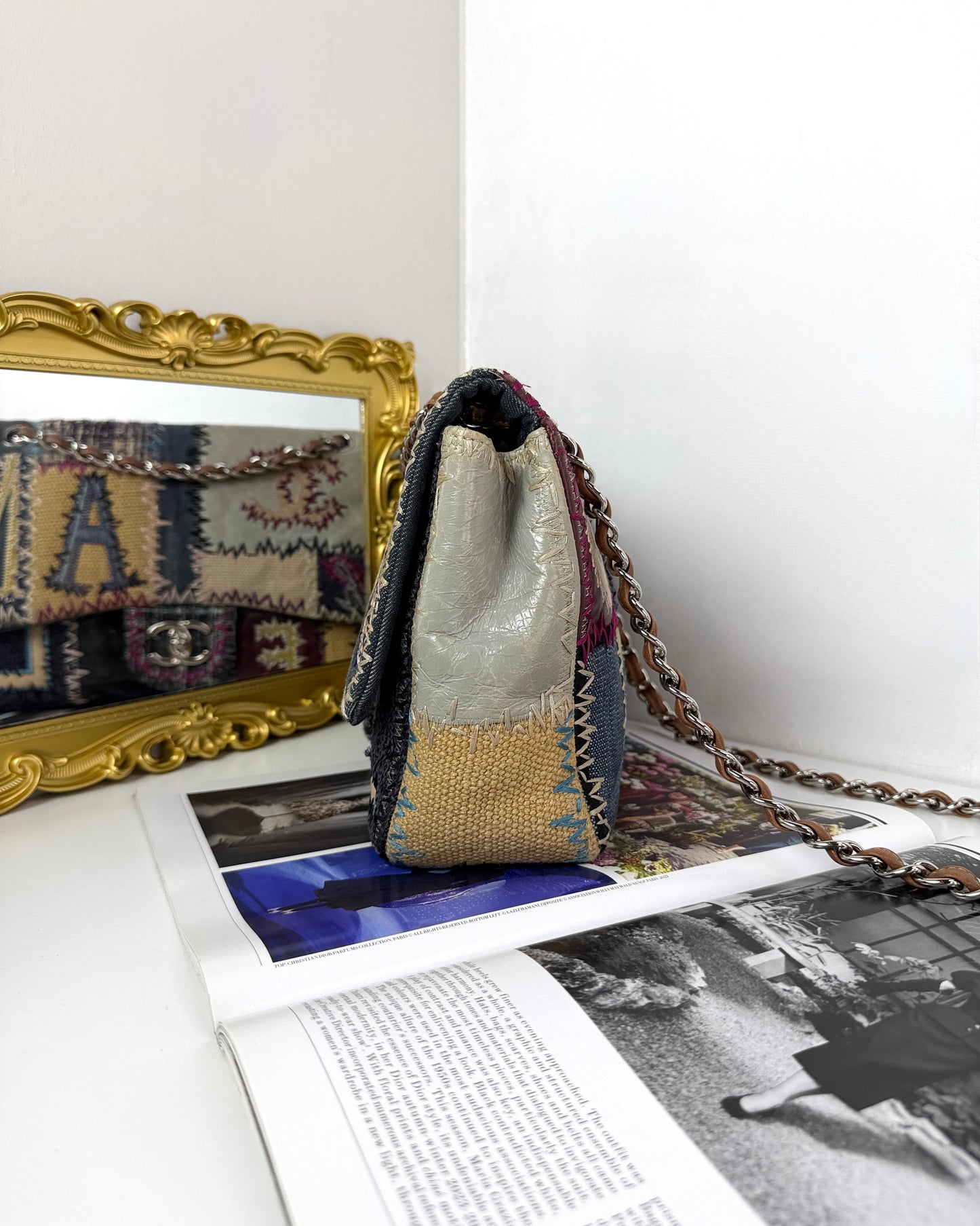 Denim Tweed Patchwork Classic Flap Bag