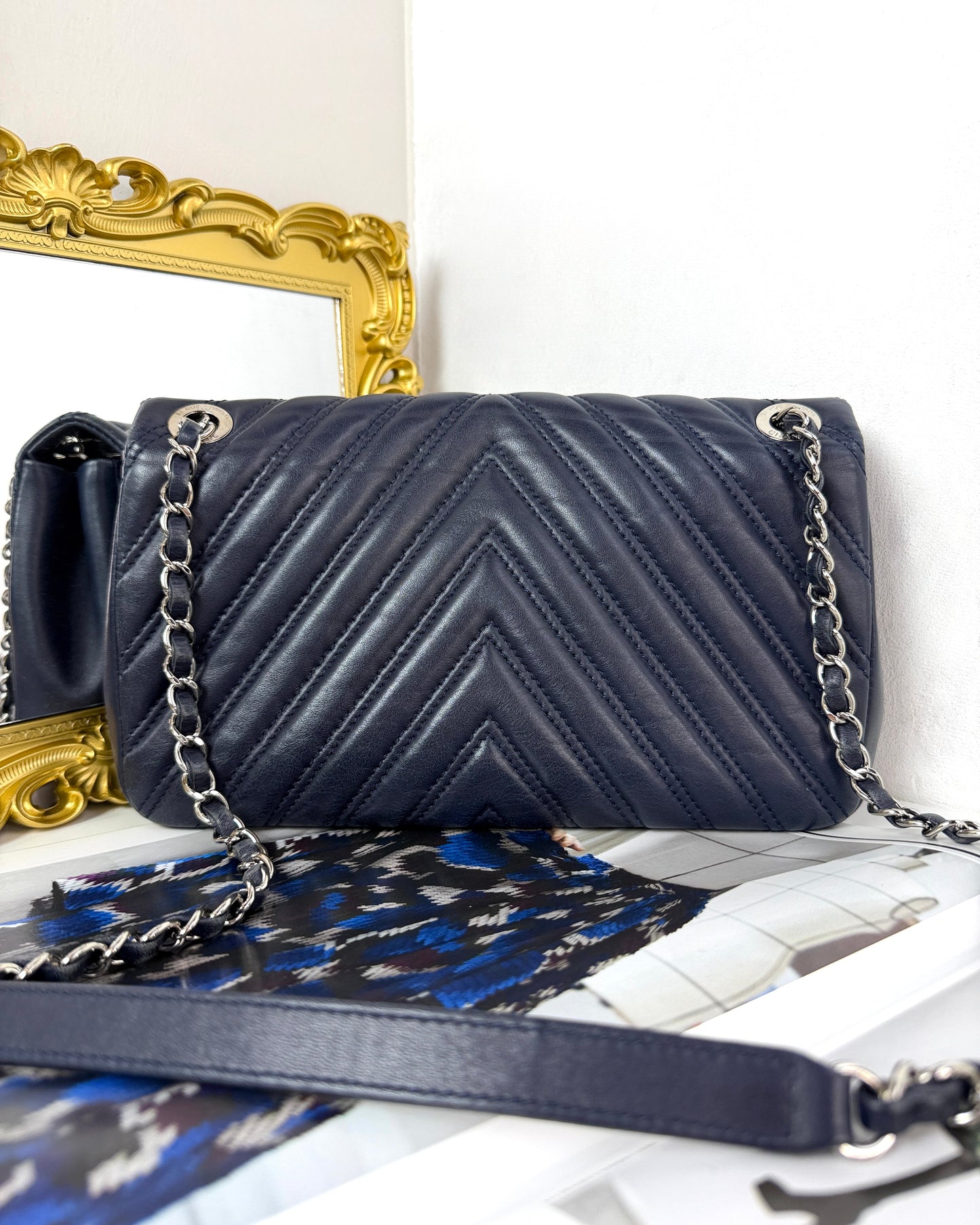 Chevron Quilted Double Stitch Flap Bag