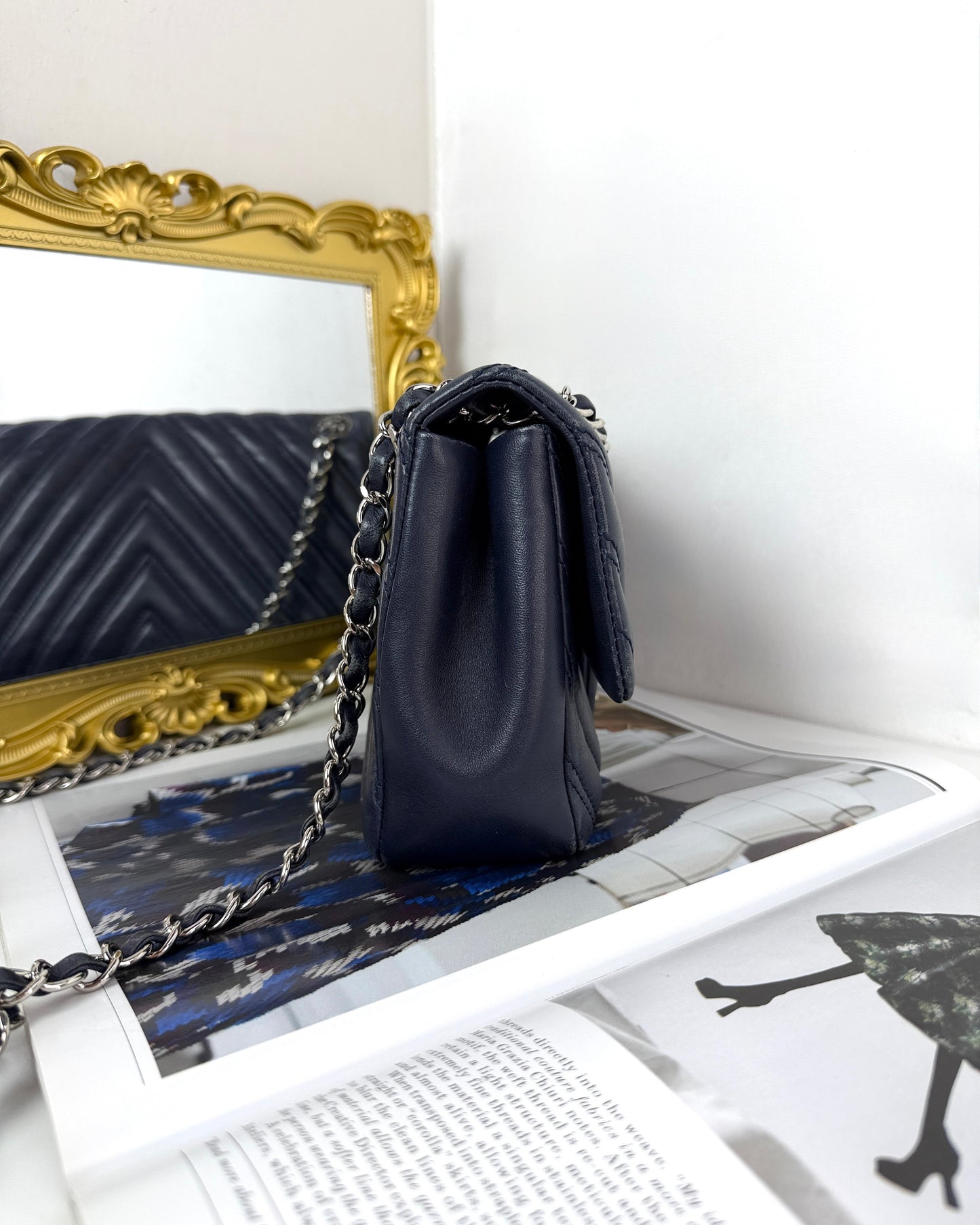Chevron Quilted Double Stitch Flap Bag