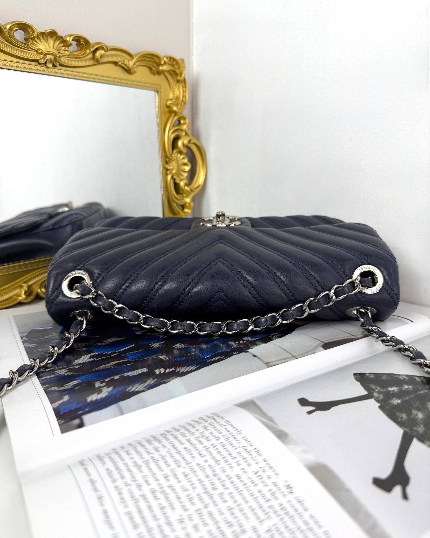 Chevron Quilted Double Stitch Flap Bag