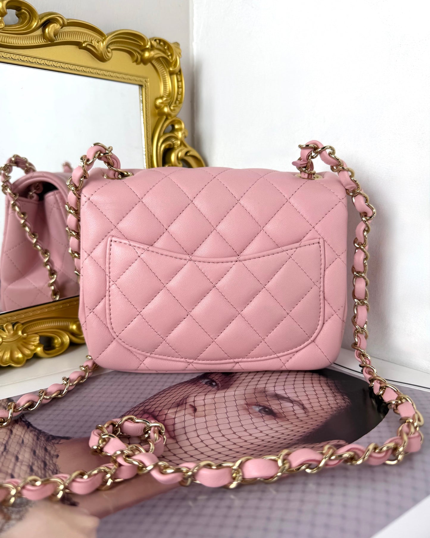 Mini Square Pearl Crush Flap Bag