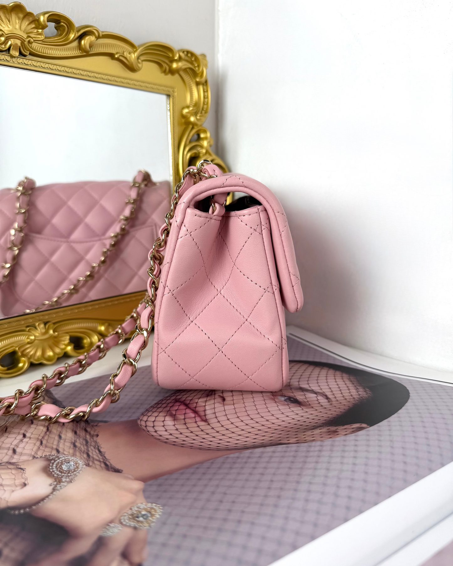 Mini Square Pearl Crush Flap Bag