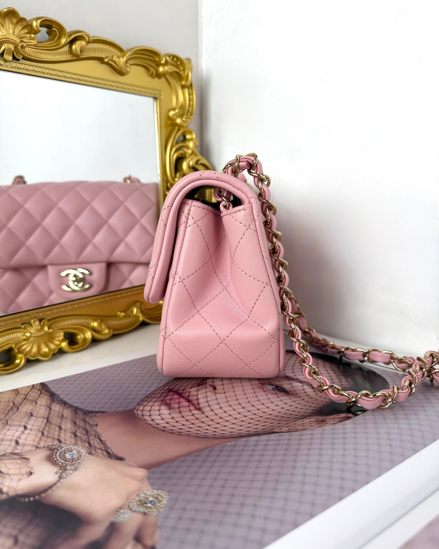 Mini Square Pearl Crush Flap Bag