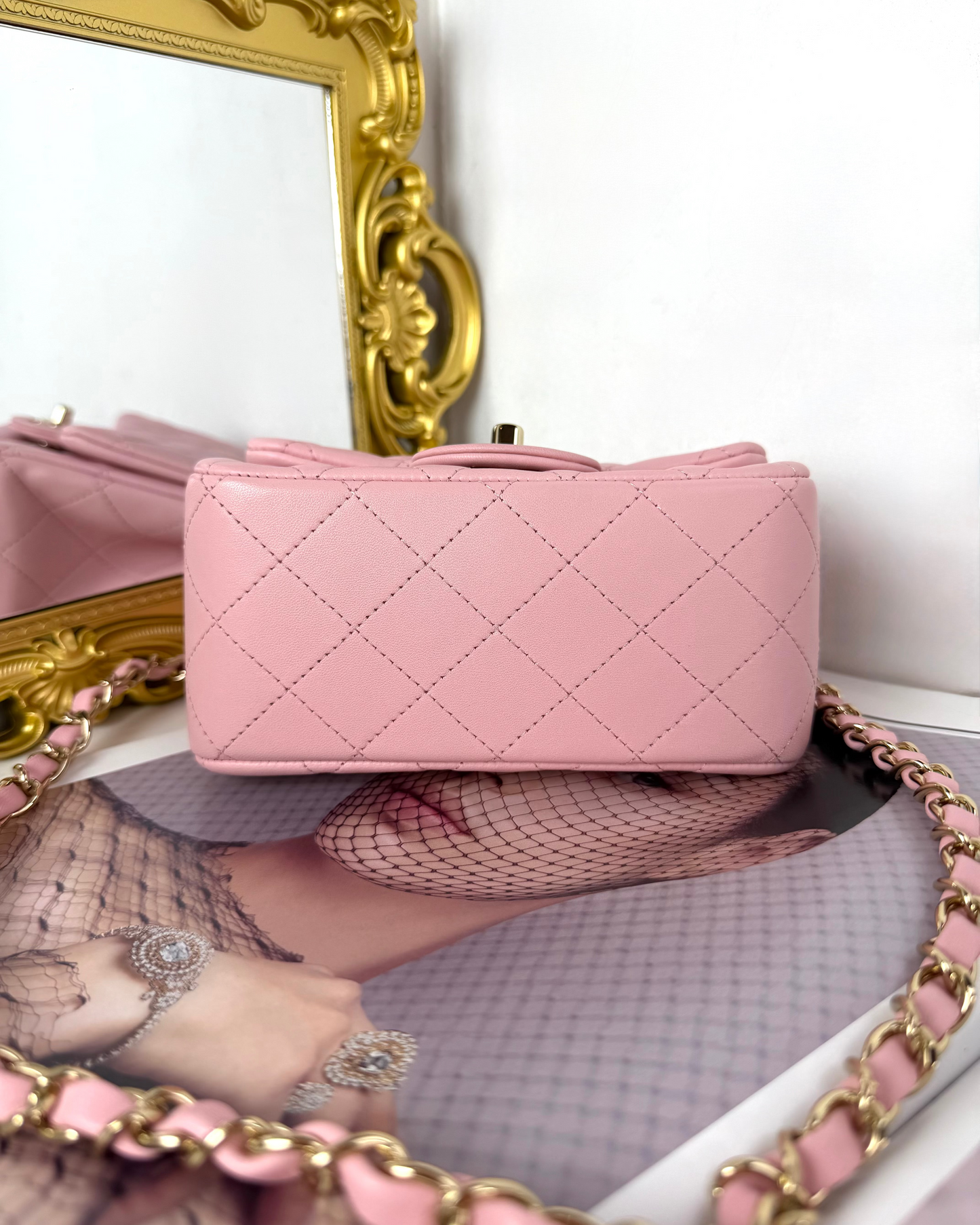 Mini Square Pearl Crush Flap Bag