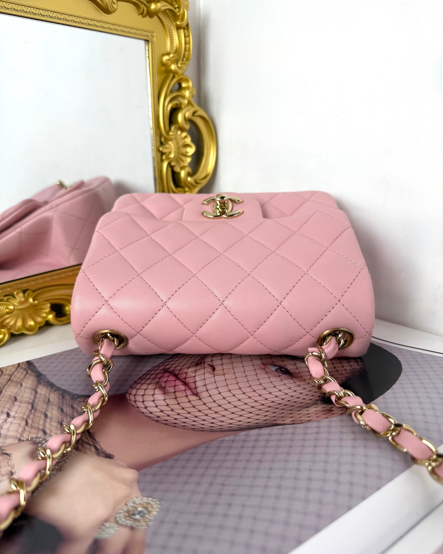Mini Square Pearl Crush Flap Bag