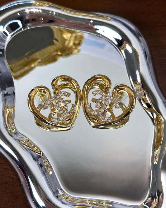 Crystal CC Logo Heart Stud Earrings