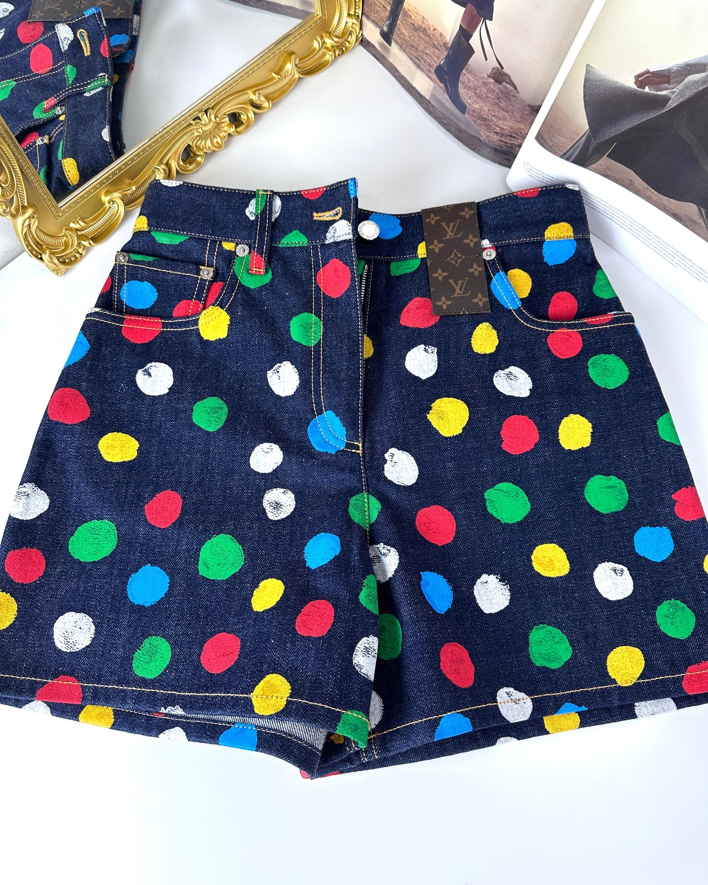 Yayoi Kusama Painted Dots Denim Shorts