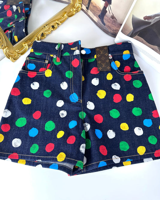 Yayoi Kusama Painted Dots Denim Shorts