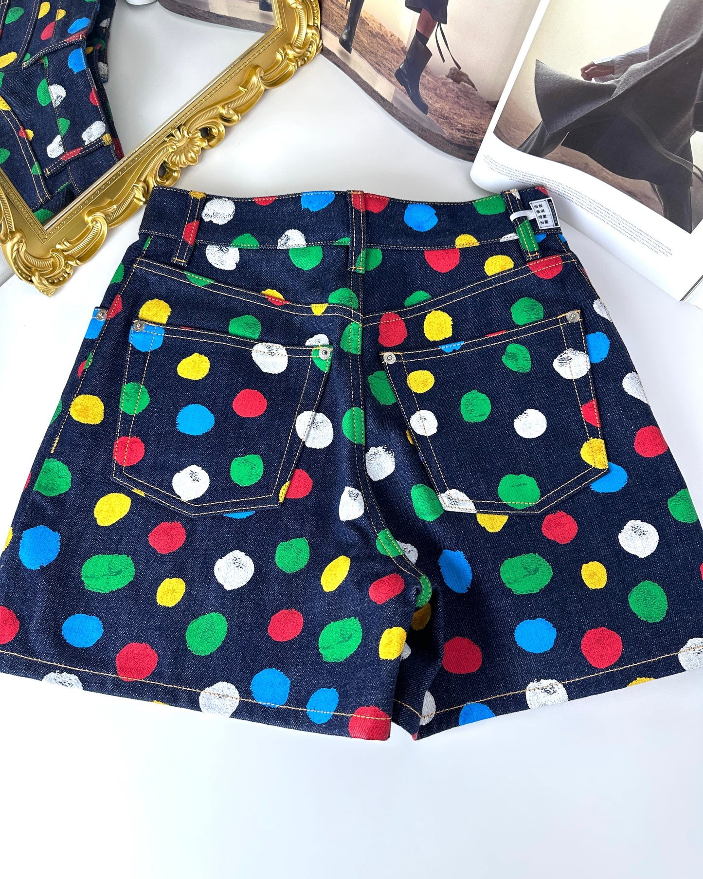 Yayoi Kusama Painted Dots Denim Shorts