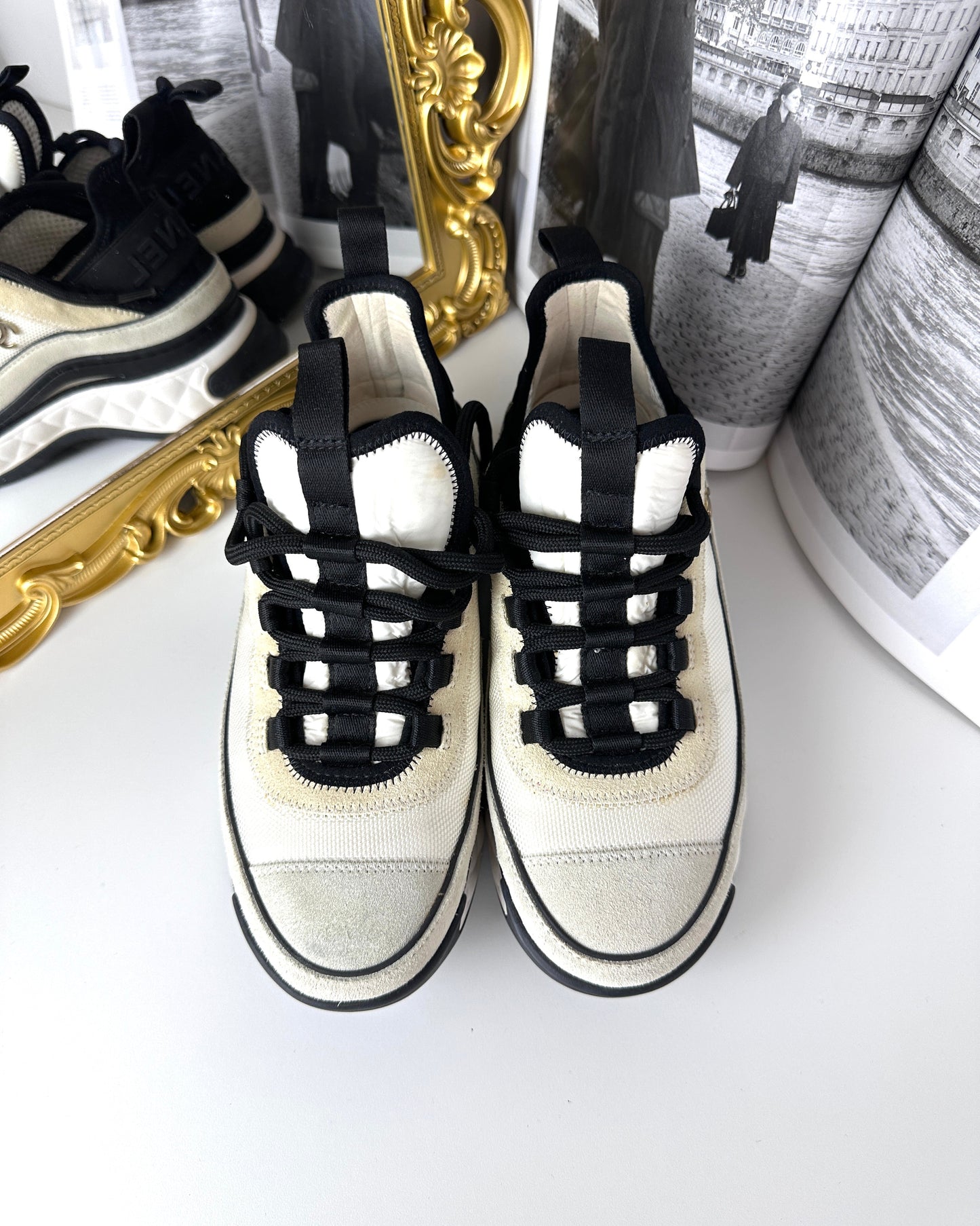 Velvet Calfskin & Mixed Fibers Sneakers