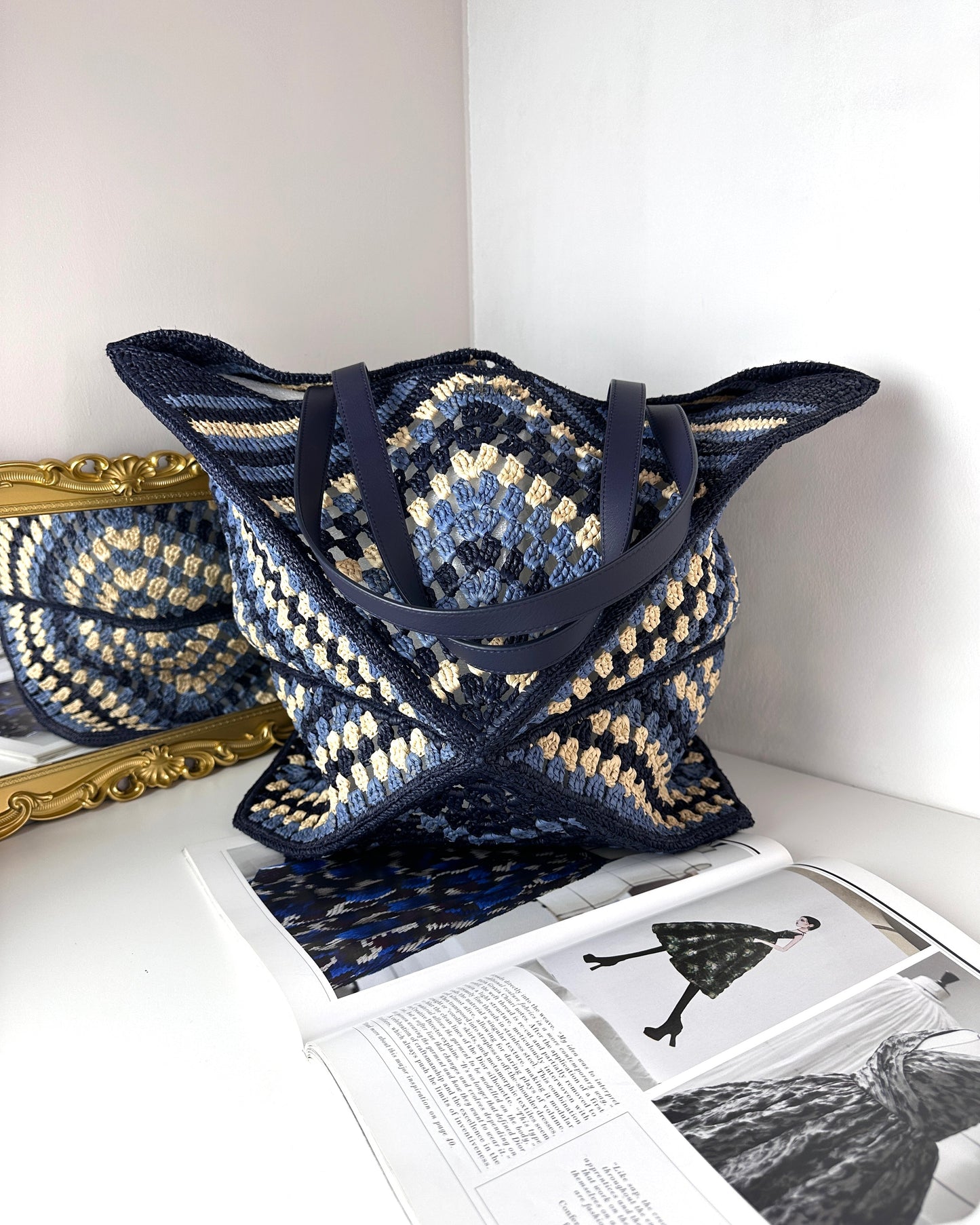 XL Puzzle Fold Tote in Raffia