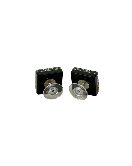 Black Square CC Logo Pearl Piercing Earrings