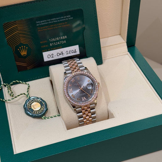 EDIT Rolex Datejust 36mm 2024 126281RBR Diamond Bezel, Dark Rhodium Roman Dial, Jubilee Bracelet