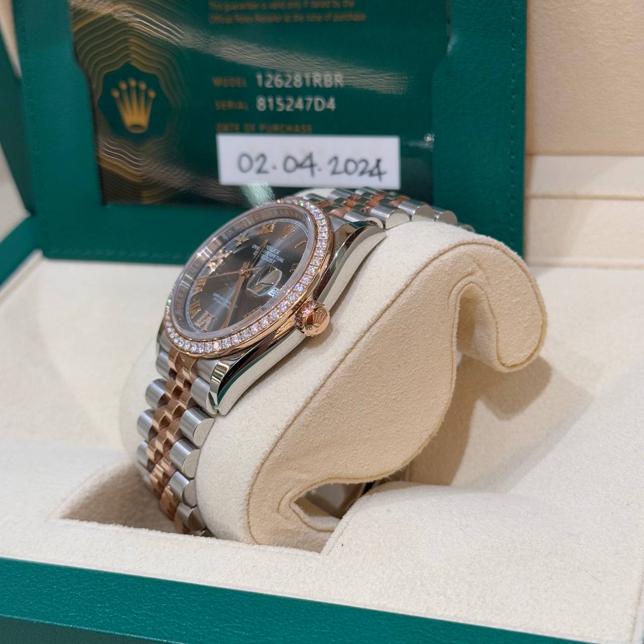 EDIT Rolex Datejust 36mm 2024 126281RBR Diamond Bezel, Dark Rhodium Roman Dial, Jubilee Bracelet