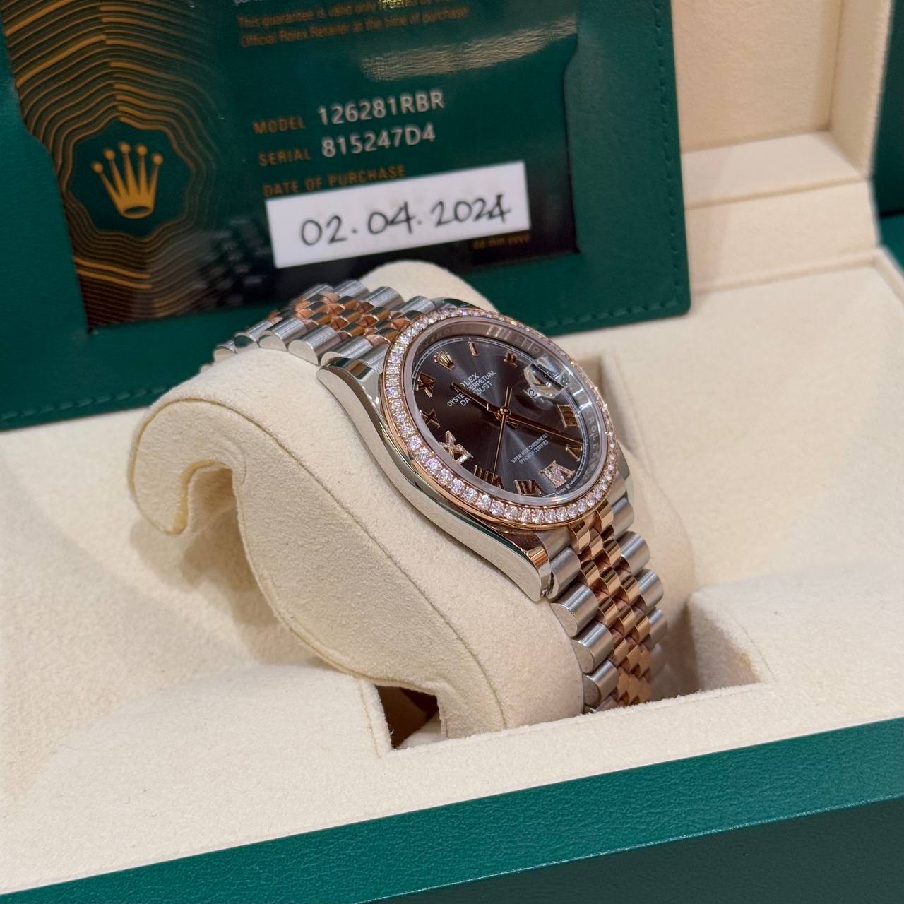 EDIT Rolex Datejust 36mm 2024 126281RBR Diamond Bezel, Dark Rhodium Roman Dial, Jubilee Bracelet